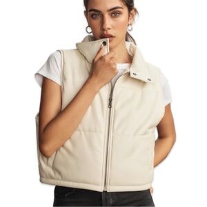 Women's Cream vegan leather puffer